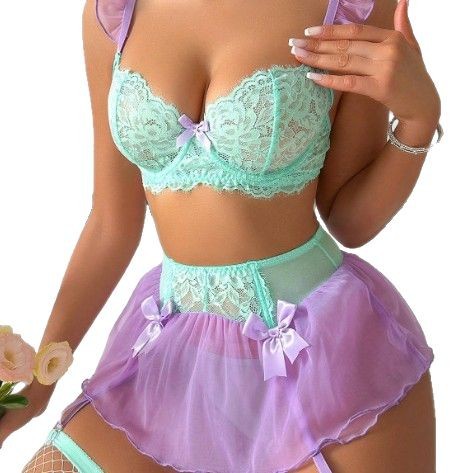 Women Sexy Lace Erotic Set Bow - Lace Bralette Set review and price